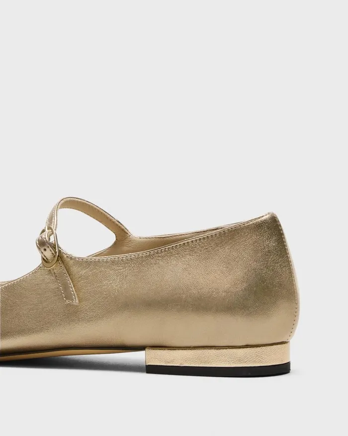 Women Theory Shoes Mary Jane Ballerina Flat In Metallic Leather Light Gold
