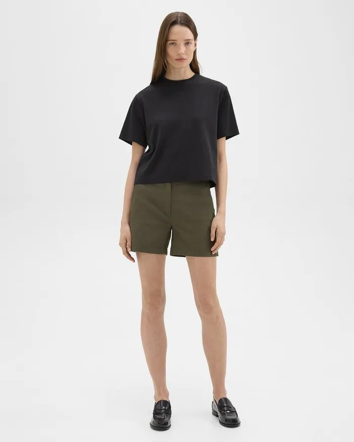 Women Theory Shorts Waist Tab Short In Good Linen Dark Olive