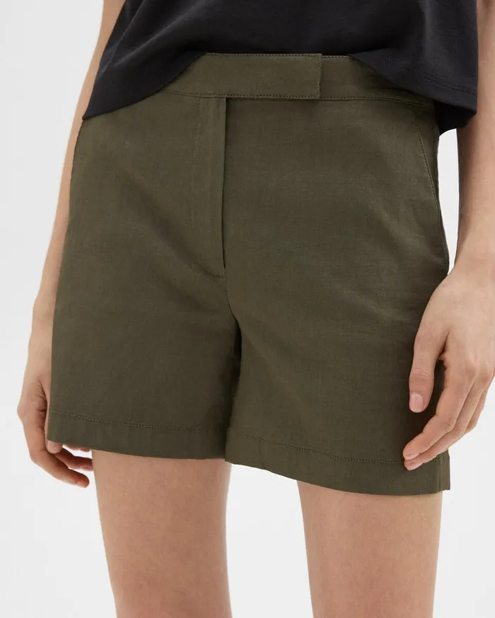 Women Theory Shorts Waist Tab Short In Good Linen Dark Olive