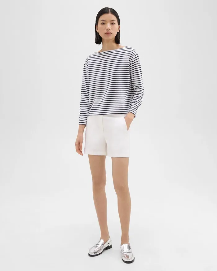 Women Theory Shorts Waist Tab Short In Good Linen White