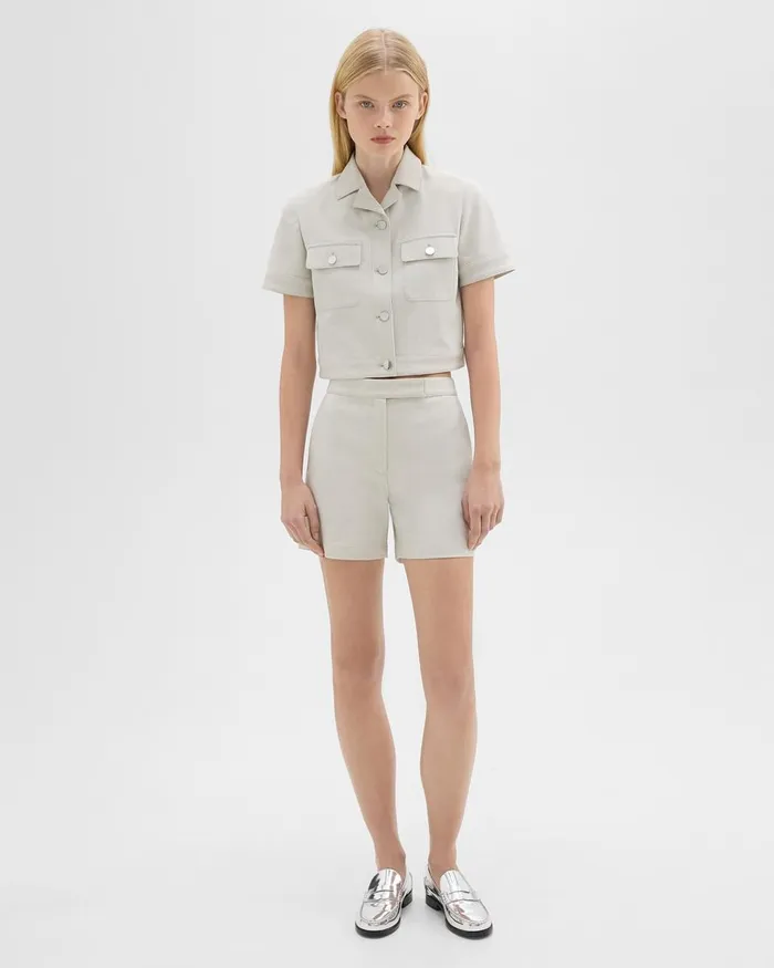 Women Theory Shorts Waist Tab Short In Neoteric Twill Limestone