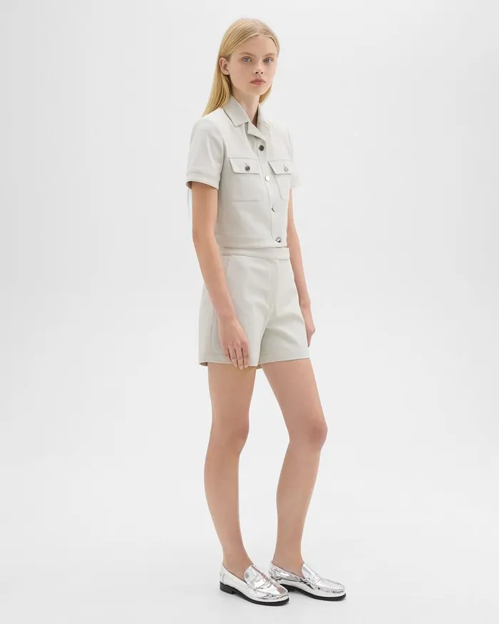 Women Theory Shorts Waist Tab Short In Neoteric Twill Limestone