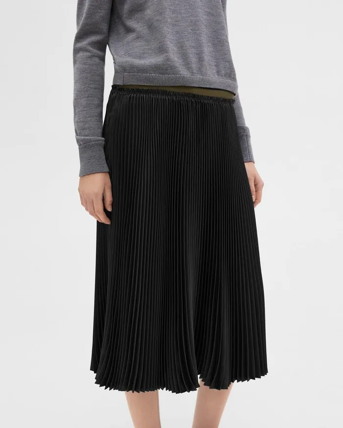 Women Theory Skirts Pleated Crinkle Twill Skirt Black