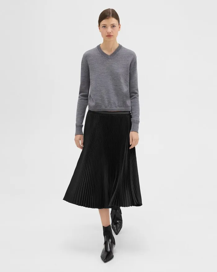 Women Theory Skirts Pleated Crinkle Twill Skirt Black