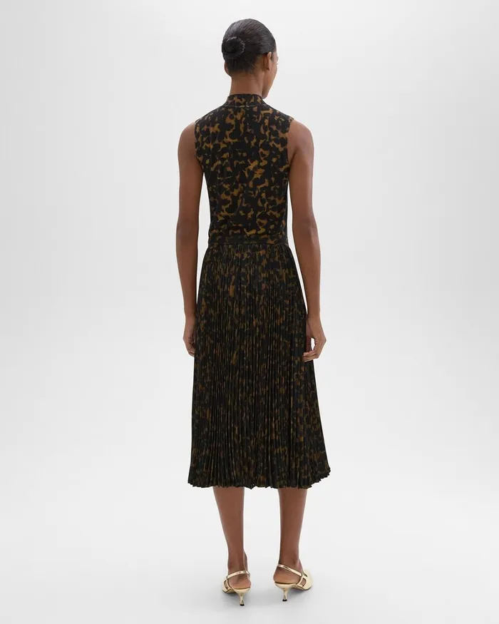Women Theory Skirts Pleated Midi Skirt In Tortoiseshell Printed Georgette Dark Brown Multi