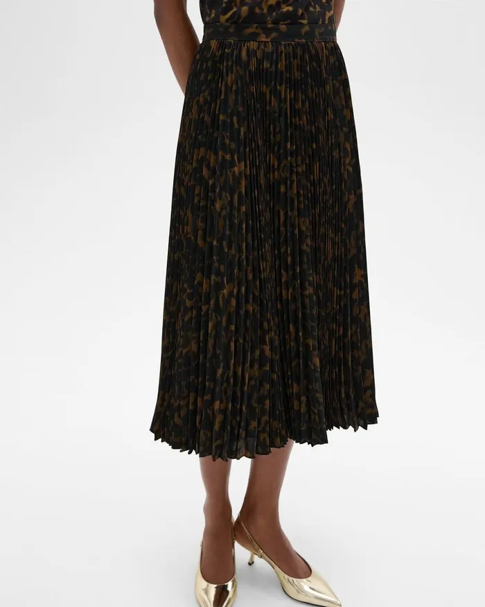 Women Theory Skirts Pleated Midi Skirt In Tortoiseshell Printed Georgette Dark Brown Multi