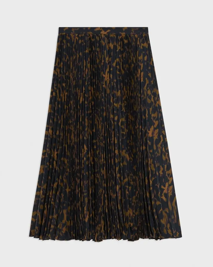 Women Theory Skirts Pleated Midi Skirt In Tortoiseshell Printed Georgette Dark Brown Multi