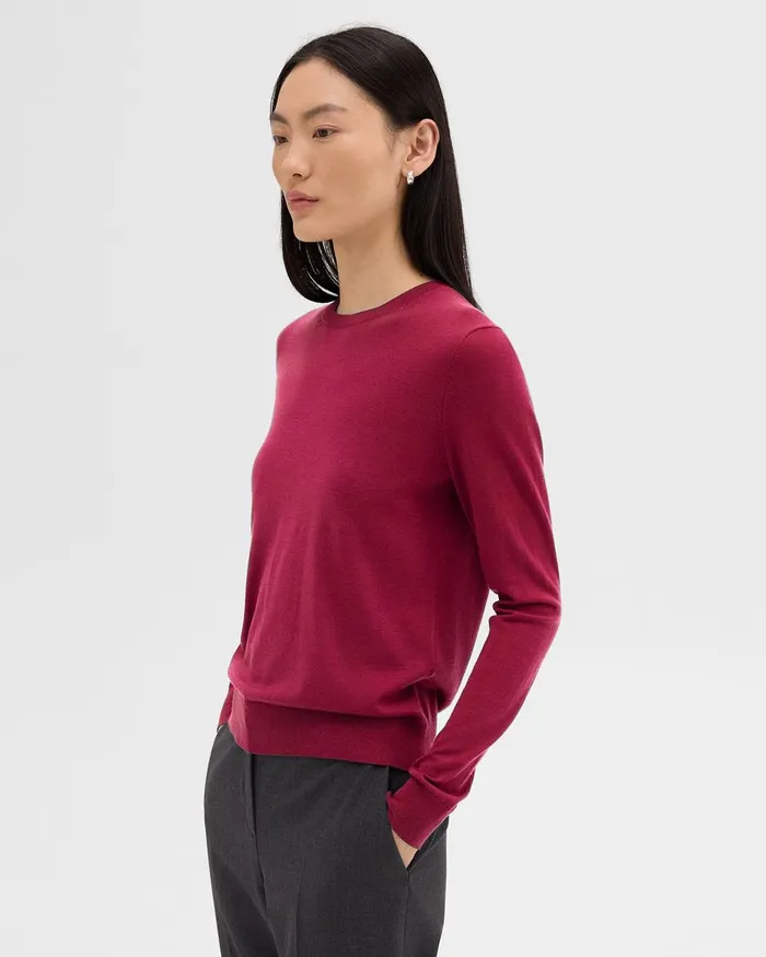 Women Theory Sweaters Cardigans Crewneck Sweater In Regal Wool Deep Rose