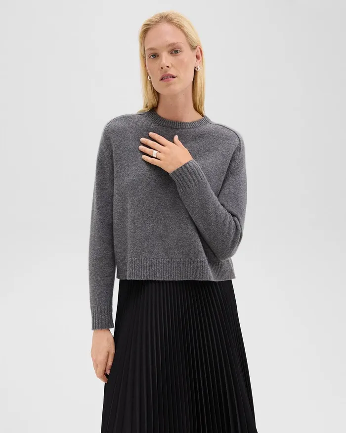 Women Theory Sweaters Cardigans Cropped Sweater In Cashmere Light Charcoal