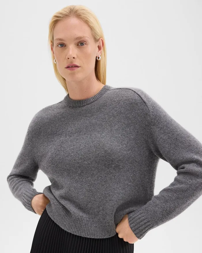 Women Theory Sweaters Cardigans Cropped Sweater In Cashmere Light Charcoal