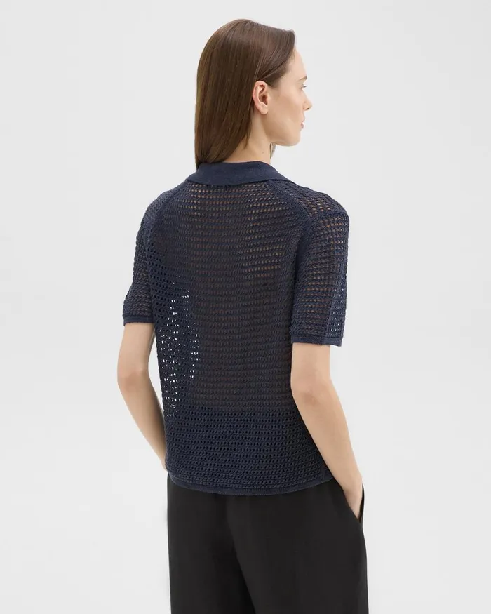 Women Theory Sweaters Cardigans Mesh ShortSleeve Shirt In LinenViscose Nocturne Navy