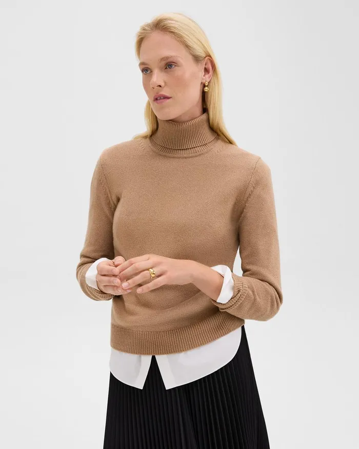 Women Theory Sweaters Cardigans Turtleneck Sweater In Cashmere Royal Camel
