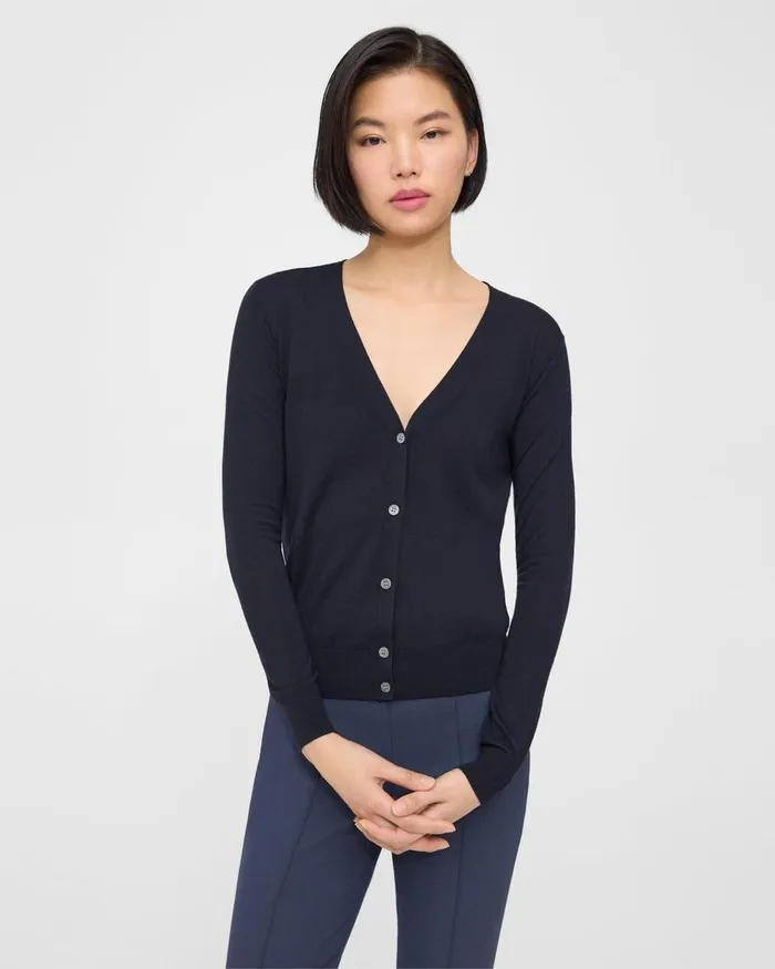 Women Theory Sweaters Cardigans VNeck Cardigan In Regal Wool Deep Navy