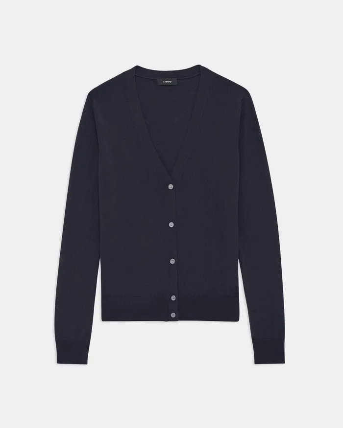 Women Theory Sweaters Cardigans VNeck Cardigan In Regal Wool Deep Navy