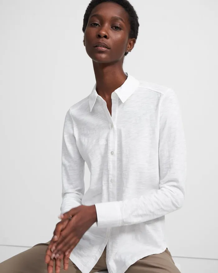 Women Theory TShirts Tank Tops Button Up Shirt In Organic Cotton White