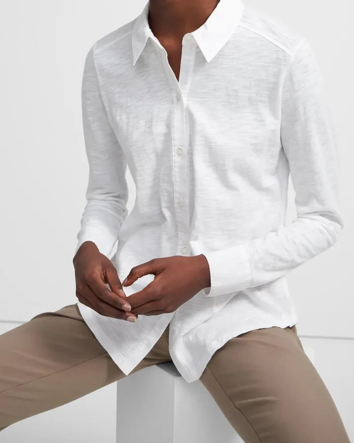 Women Theory TShirts Tank Tops Button Up Shirt In Organic Cotton White
