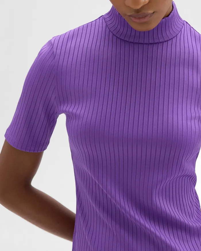 Women Theory TShirts Tank Tops Mock Neck ShortSleeve Top In Rib Knit Bright Peony