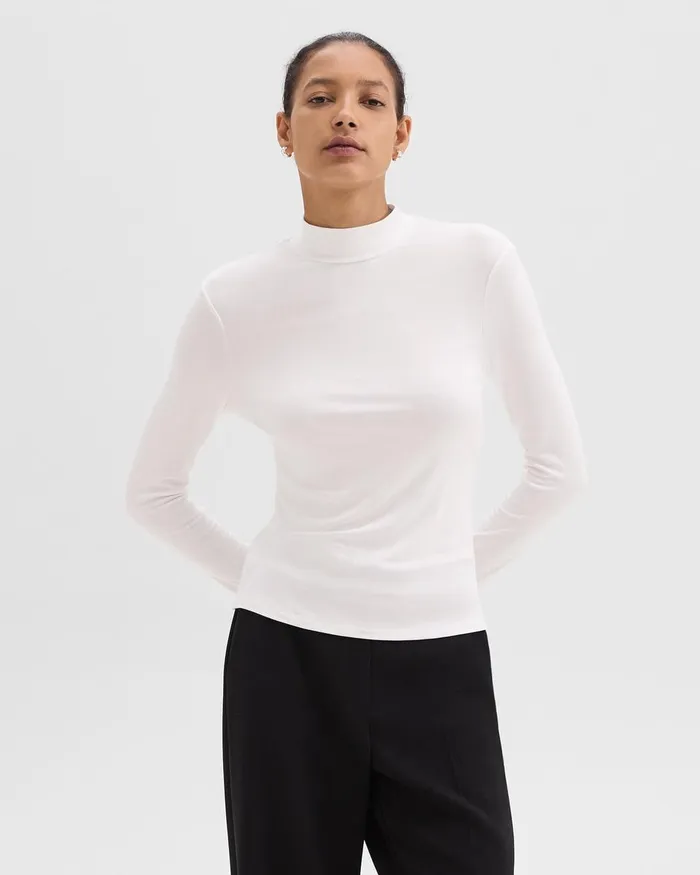 Women Theory TShirts Tank Tops Mock Neck Top In Rib Knit Viscose White