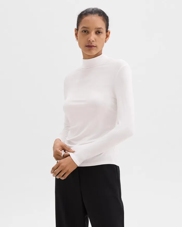 Women Theory TShirts Tank Tops Mock Neck Top In Rib Knit Viscose White