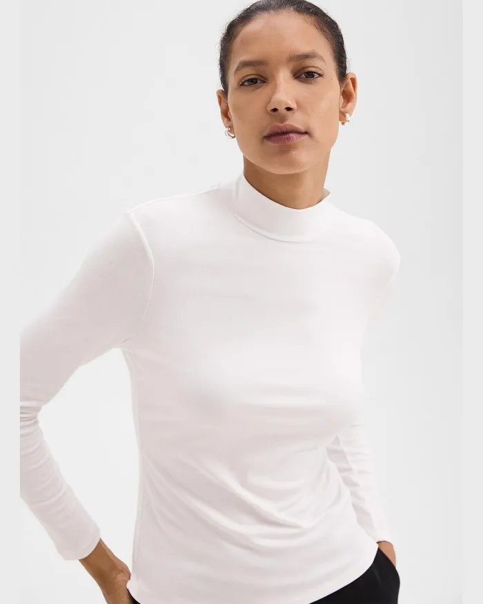 Women Theory TShirts Tank Tops Mock Neck Top In Rib Knit Viscose White