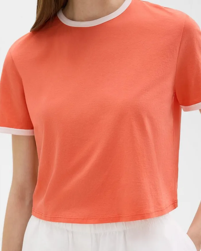 Women Theory TShirts Tank Tops Ringer Tee In Organic Cotton Bright Coralwhite