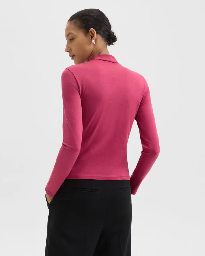 Women Theory TShirts Tank Tops Tiny Mock Neck Tee In Organic Cotton Deep Rose