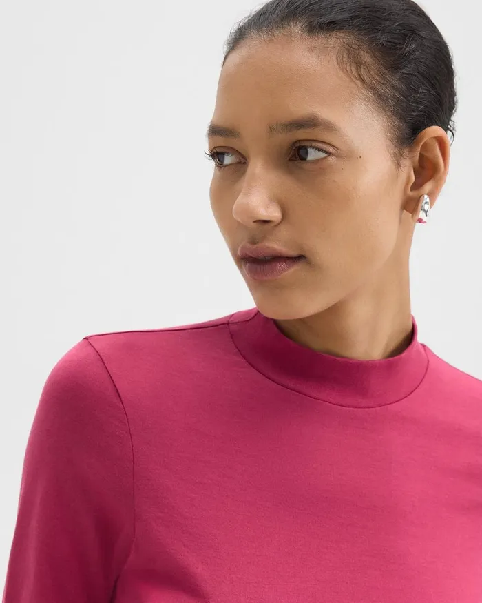 Women Theory TShirts Tank Tops Tiny Mock Neck Tee In Organic Cotton Deep Rose