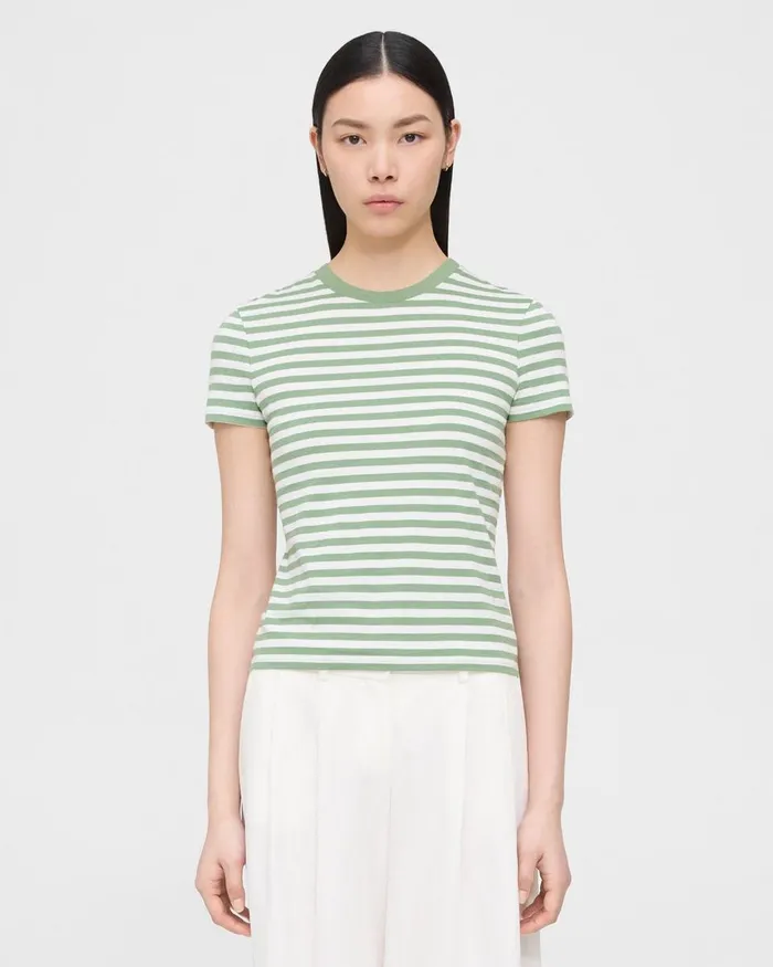 Women Theory TShirts Tank Tops Tiny Tee In Striped Organic Cotton Leaf Multi