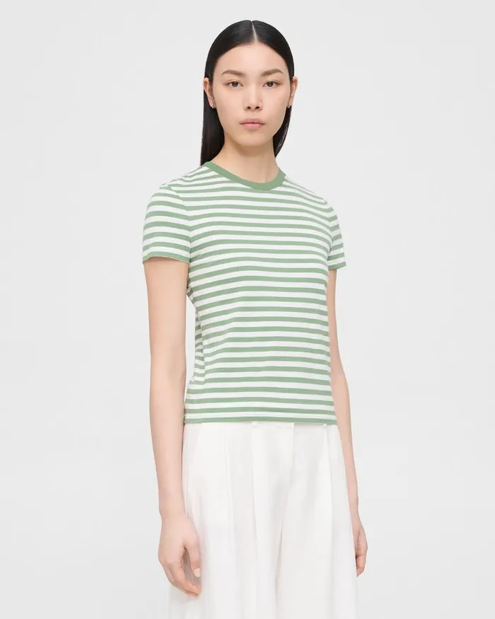 Women Theory TShirts Tank Tops Tiny Tee In Striped Organic Cotton Leaf Multi