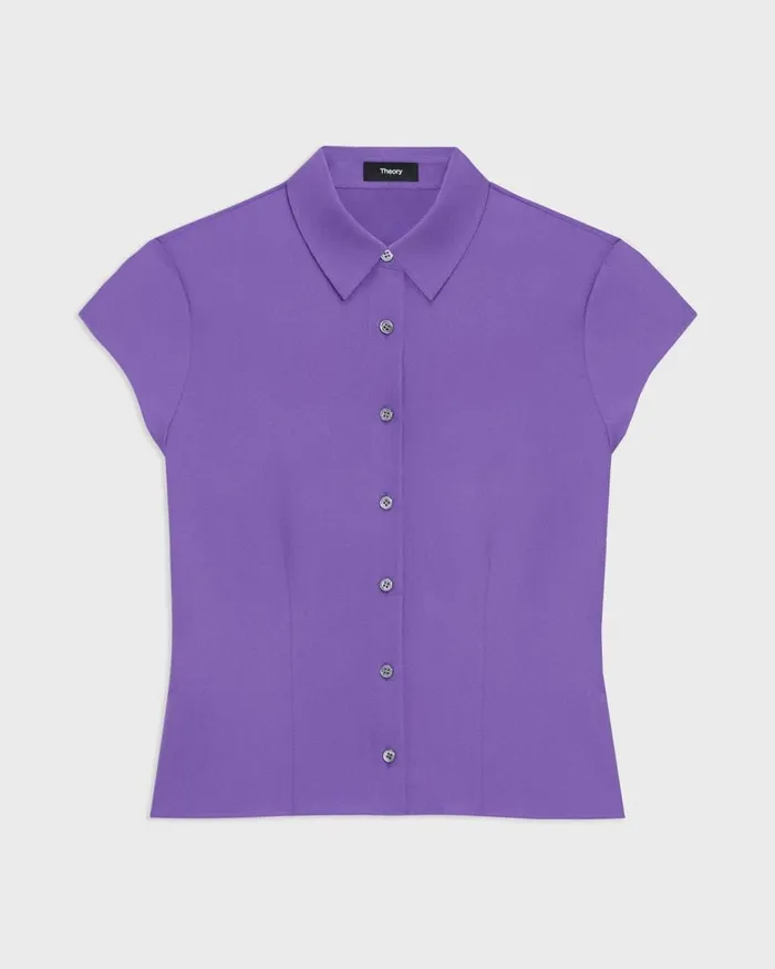 Women Theory Tops Cap Sleeve Shirt In Silk Georgette Bright Peony