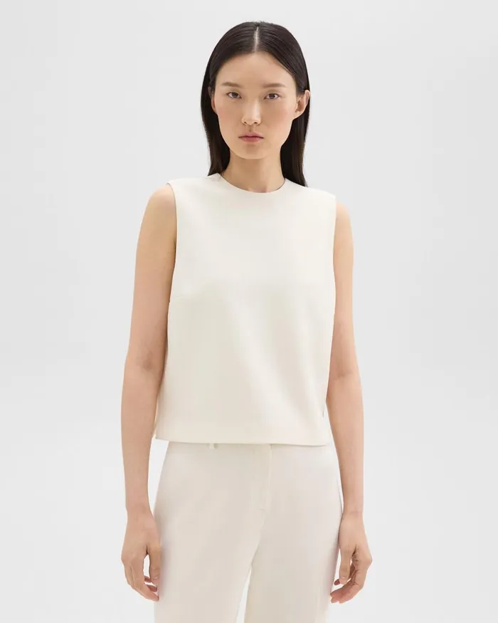Women Theory Tops Sleeveless Crewneck Top In Admiral Crepe Rice
