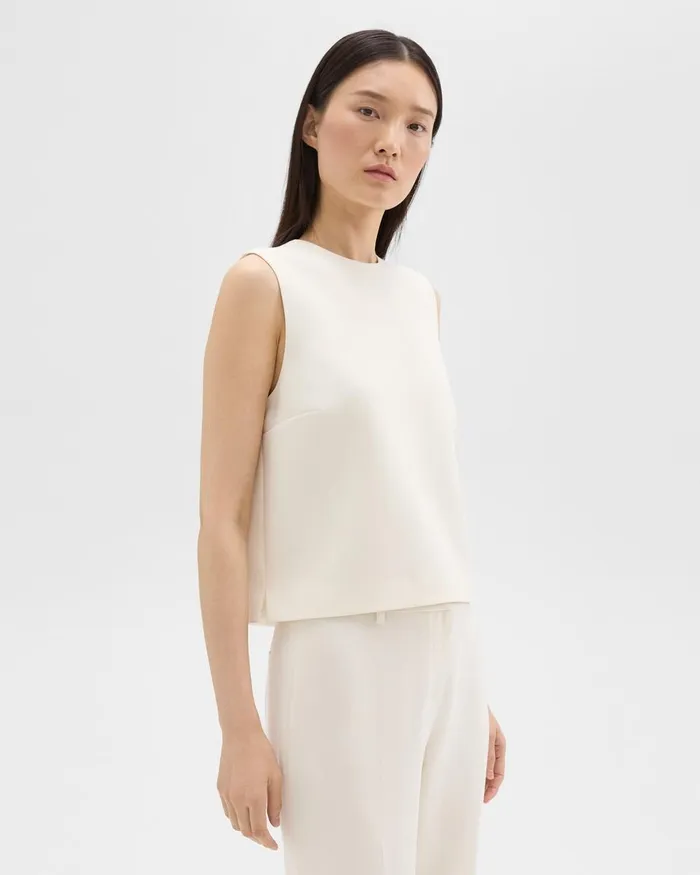 Women Theory Tops Sleeveless Crewneck Top In Admiral Crepe Rice