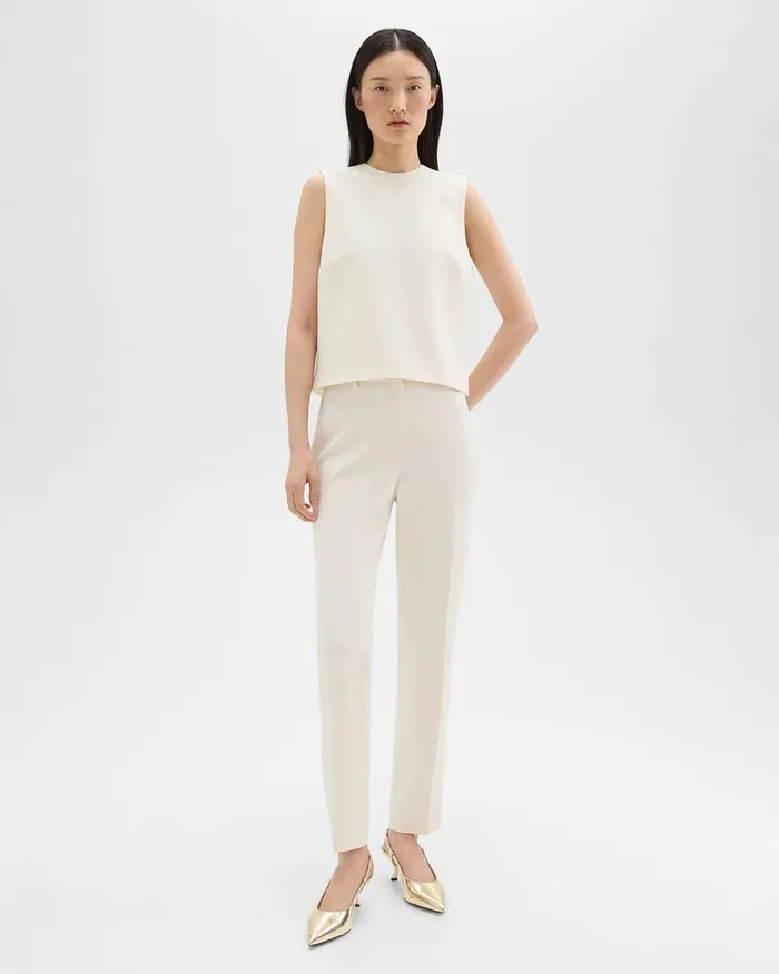 Women Theory Tops Sleeveless Crewneck Top In Admiral Crepe Rice