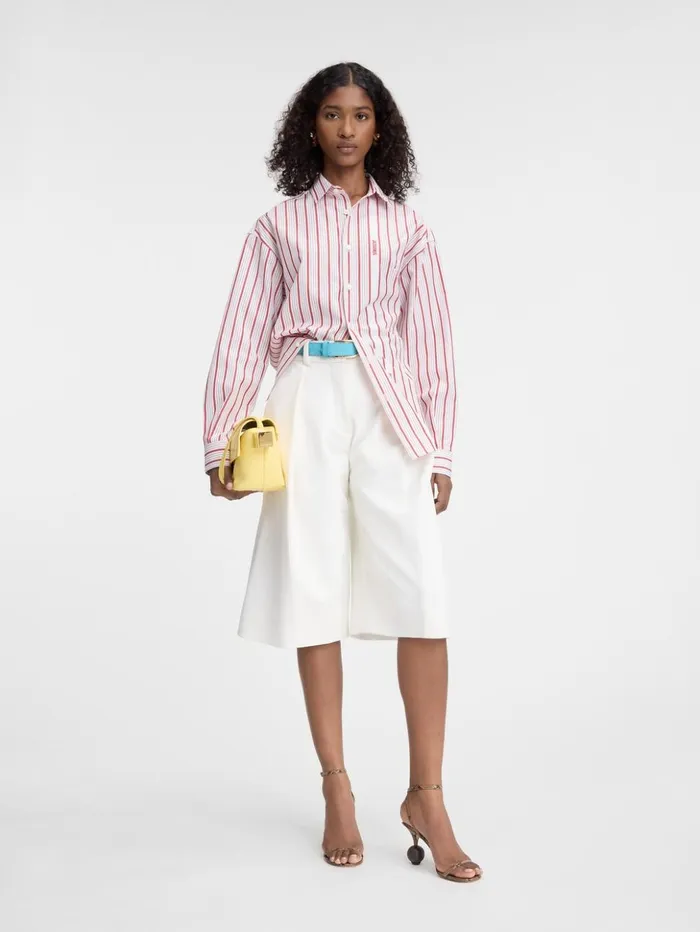 Women Tops and Shirts JACQUEMUS The Simon Shirt Jacquard Business Logo Stripes Red White