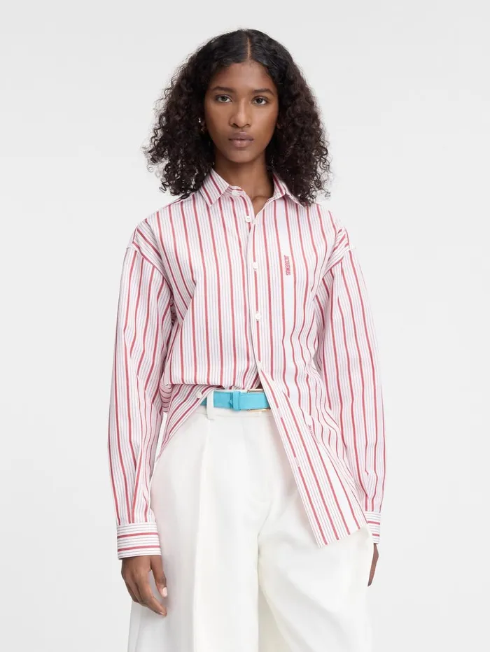Women Tops and Shirts JACQUEMUS The Simon Shirt Jacquard Business Logo Stripes Red White Women Tops and Shirts JACQUEMUS The Simon Shirt Jacquard Business Logo Stripes Red White