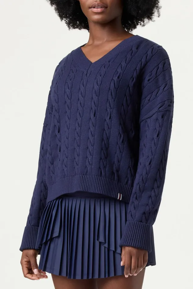 Women Tops and TShirts Fila Baseline Chunky VNeck Sweater 400 Filanavy