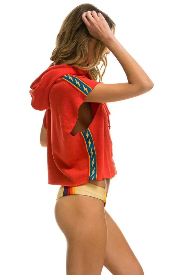 Women Tops Aviator Nation BOLT STRIPE SLEEVELESS RELAXED CROPPED PULLOVER HOODIE 8211 RED Women Tops Aviator Nation BOLT STRIPE SLEEVELESS RELAXED CROPPED PULLOVER HOODIE 8211 RED