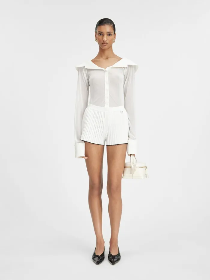 Women Trousers and Shorts JACQUEMUS The Pleated Knit Shorts White