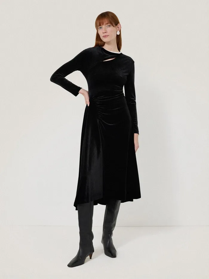 Women Velvet Ruched Dress Black Jigsaw Party