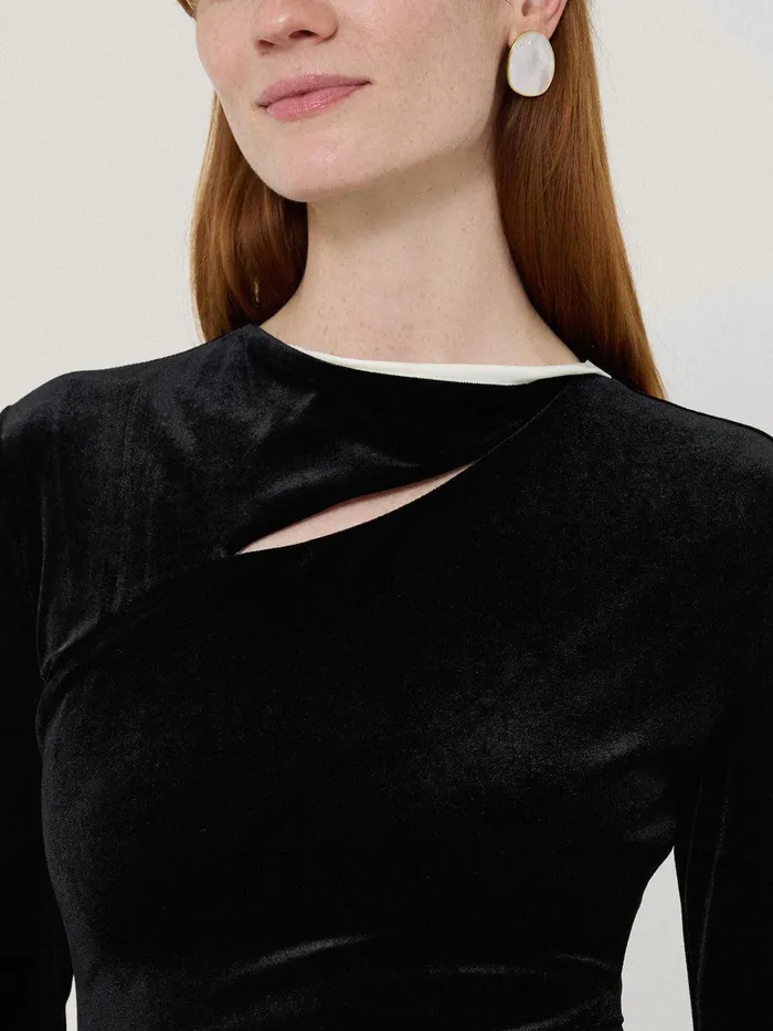 Women Velvet Ruched Dress Black Jigsaw Party