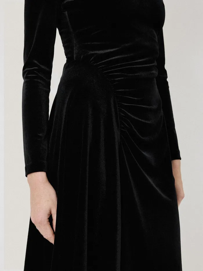 Women Velvet Ruched Dress Black Jigsaw Party