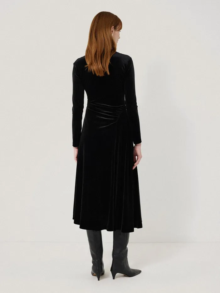 Women Velvet Ruched Dress Black Jigsaw Party