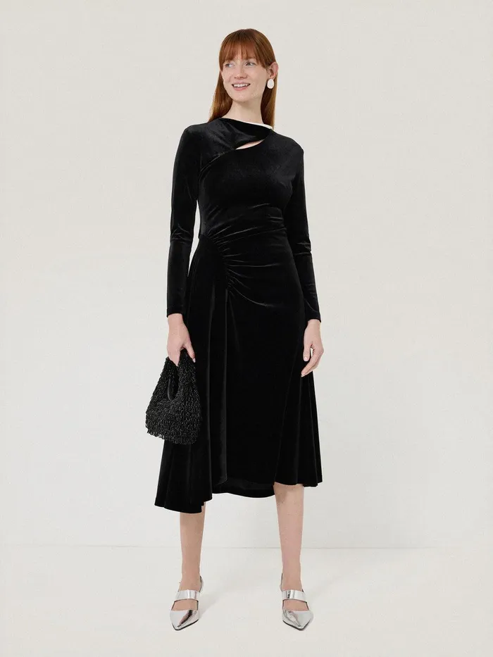 Women Velvet Ruched Dress Black Jigsaw Party
