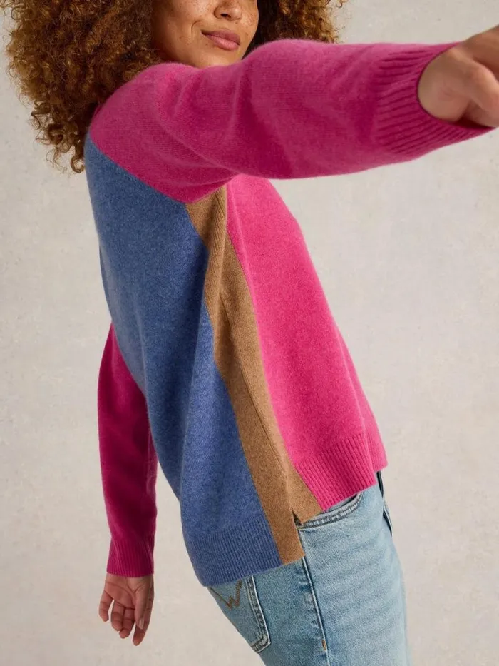 Women VERITY V NECK CASHMERE JUMPER Pink Multi White Stuff Knitwear