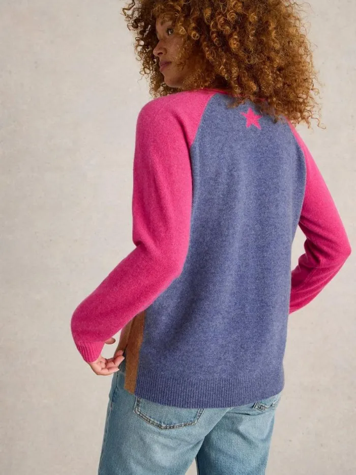 Women VERITY V NECK CASHMERE JUMPER Pink Multi White Stuff Knitwear Women VERITY V NECK CASHMERE JUMPER Pink Multi White Stuff Knitwear