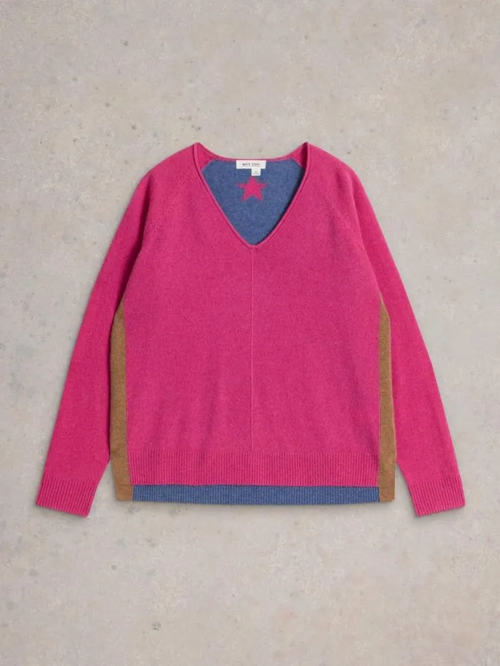 Women VERITY V NECK CASHMERE JUMPER Pink Multi White Stuff Knitwear Women VERITY V NECK CASHMERE JUMPER Pink Multi White Stuff Knitwear