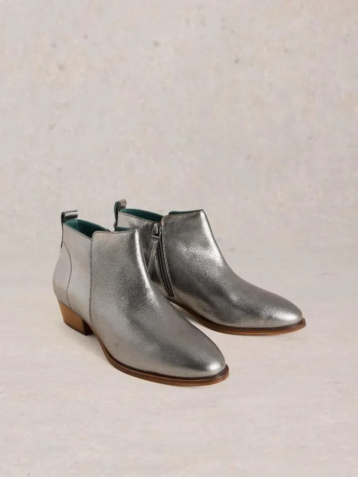Women Willow Leather Ankle Boot Pewter Metallic White Stuff Boots