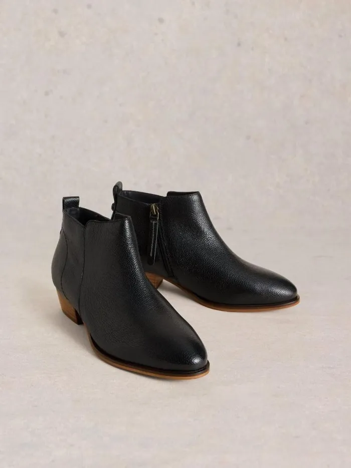 Women Willow Leather Ankle Boot Pure Black White Stuff Boots