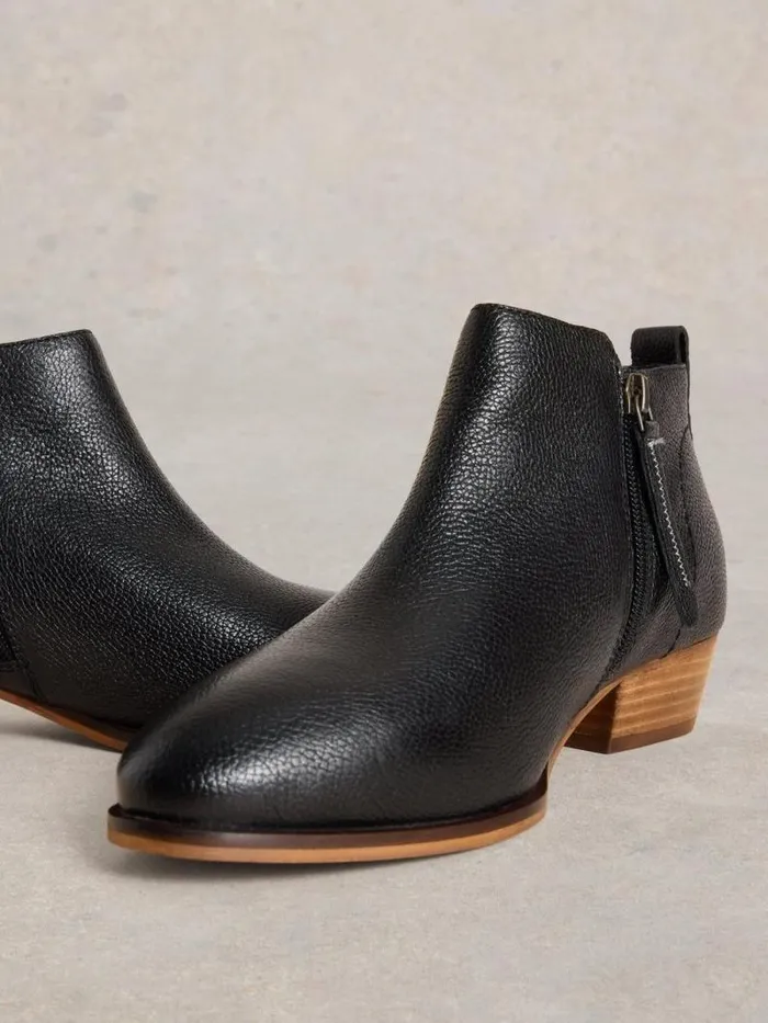 Women Willow Leather Ankle Boot Pure Black White Stuff Boots Women Willow Leather Ankle Boot Pure Black White Stuff Boots