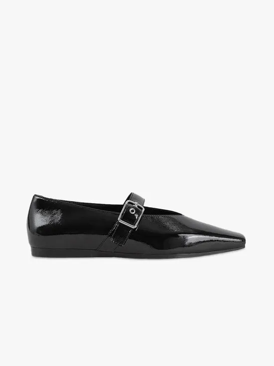Women Wioletta Buckle Flat Black Patent Shoes Lisa Says Gah